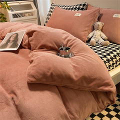 YICKYUE  -  Milk Velvet Bedding Set Thousand Bird Checker Thicken Winter Warm Four Piece Sets Quilt Cover Bed Linen Pillowcase Bedroom Decor