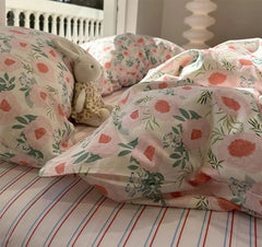 YICKYUE  -  Romantic sweet floral pink green bedding set,twin full queen king flower cotton home textile bed sheet pillow case quilt cover