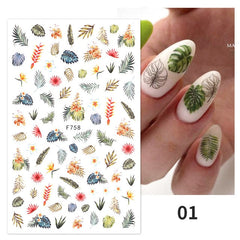 1PC Flower Leaf 3D Nail Stickers Blue Gold Cool Fall Leaves Summer Autumn Transfer Slider Nail Art Decoration Manicure For Nails