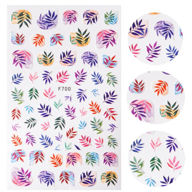 1PC 3D Nail Sticker Black And White Flower Leaf Patterns Nail Art Decals Summer Popular Art Nail Decal Decorations New