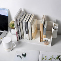 Multifunctional Desktop Bookend with Pen Box Home Office Stationery Organizer Shelf File Magazine Holder Book Stand Storage Rack
