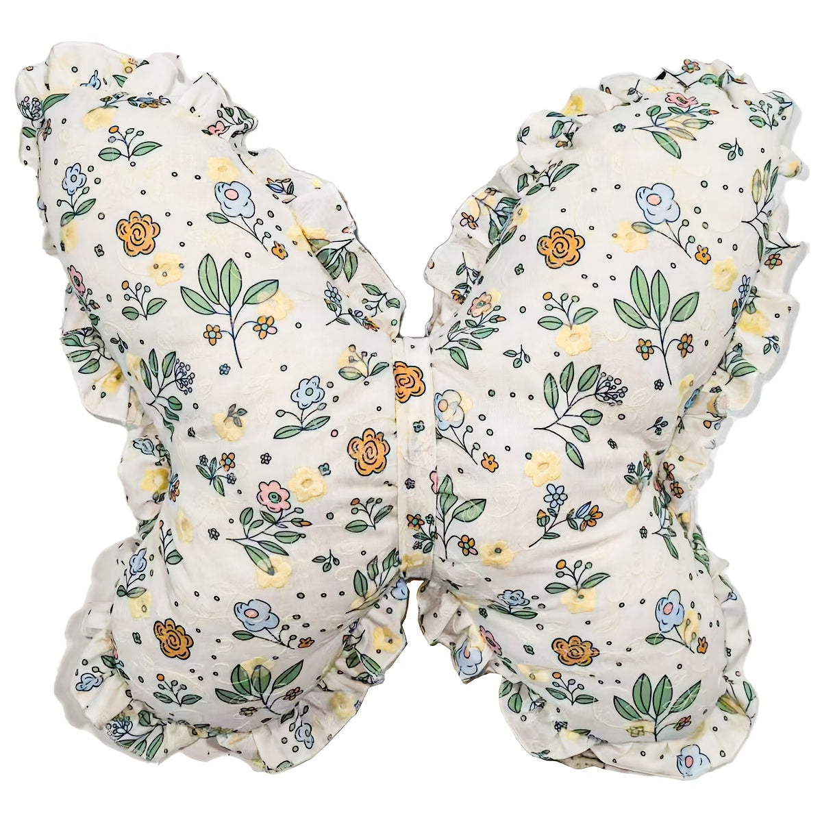 YICKYUE  -  Rustic Butterfly-Shaped Throw Pillow, Floral Pattern, Ruffle Embellishment, Machine Washable, Zipper Closure, Polyester 100%, All-Season Multipurpose Cushion for Bedroom and Living Room Decor, 100-120gsm
