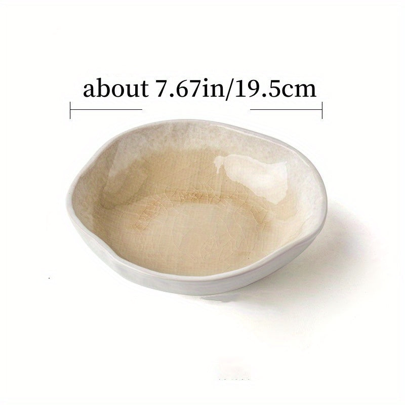 YICKYUE  -  [Ice-Cracked Ceramic Bowl] Unique 7.5-Inch Ceramic Bowl - Ice-Cracked Glaze, Retro Irregular Shape, Perfect for Salads, Appetizers & Japanese Ramen, White Textured Design for Stylish Dining