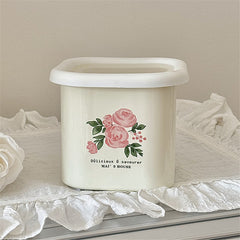YICKYUE  -  Enamel Storage Box Retro Rose Enamel Preservation Box Fruit Snack Storage Jar Home Kitchen Container Storager Organizer