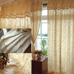 YICKYUE Pastoral Linen Embroidery Curtains with Valance and Tassels Rural Romantic Cotton Yarn Hand Crochet Cortinas Window Deco Fabrics
