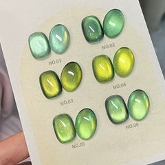 YICKYUE  -  12ML 1-16PCS 2025 New Nail Supplies Huai Shui Bamboo Pavilion Strobe Green Glass Bead Cat Eye Magnetic Gel Polish Summer Nails