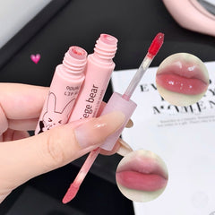 YICKYUE  -  1PC Double Head Mirror Water Liquid Lipstick Rose Red Moisturizing Bean Paste Pink Matte Lip Gloss Long Lasting Lip Glaze Makeup