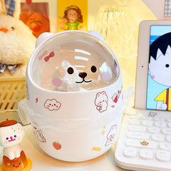 Kawaii Bear Trash Can Plastic Desk Storage Bucket Trash Bin Mini Cute Recycle Garbage Container For Home Office Car Kitchen