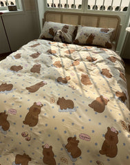 YICKYUE  -  Cute cartoon bear star bedding set teen,twin full queen king brown coffee cotton home textile bed sheet pillow case quilt cover