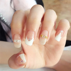 24pcs Long Ballerina False Nails V Shape Simple Heart Wearable Coffin Heart Fake Nails Full Cover Ballet Nail Tips