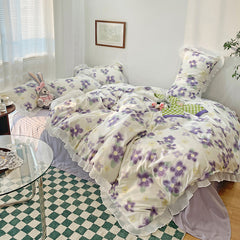YICKYUE  -  Floral Style 100% Cotton Printed Soft Bedding Set Duvet Cover Bedclothes Bedspread Pillowcase Flat Sheets Comforter Set for Girl