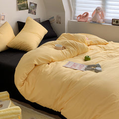YICKYUE  -  3pcs Duvet Cover Microfiber Solid Color Bedding Set Yellow Comforter Cover with 2 Pillowcase Modern Home Bedroom Quilt Cover