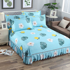 3pcs Set Thicken Printed Bed Skirt Soft Sanding Dust Proof Bed Skirt King Queen Size Bedspread with 2pcs Pillowcase