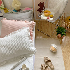 2 Sets Super Soft Chiffon Yarn Quilted Pillowcase,Thick Ruffled Pillowcases Bedding Pillow Case 50*70cm Pillow Cover Bedroom