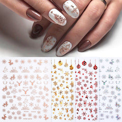 1 Sheets 3D Christmas Nail Art Decoration Stickers Sparkly Gold White Colorful Glitter Nail Art Geometry Snowflake Winter Decals