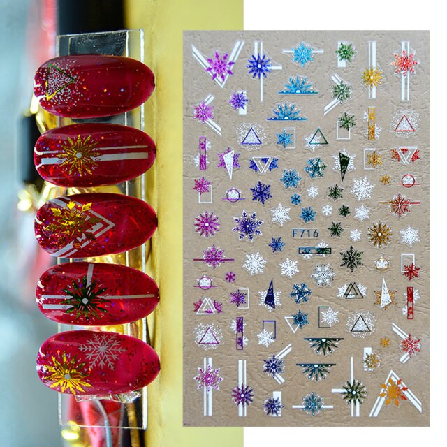 3D Nail Stickers Decals Snowflakes Christmas Xmas Transfer Stickers Nail Art Self-Adhesive Decals Cartoon Decoration DIY