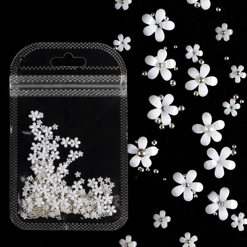 200pcs Acrylic Pink White Flower Mixed Size Rhinestones Silver Gold Gem  Nail Art Decoration Manicures Tool For DIY Nail Designs