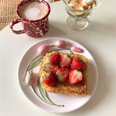 YICKYUE  -  Tulip Relief Plate Bowl Mug Handmade Ceramic Western Plates Cake Dessert Decor Plate Home Kitchen Hotel Exquisite Tableware