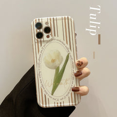 Retro Tulip soft silicone phone case for iphone 13 mini x xr xsmax 11 12 pro max 8 7 plus cute flower shockproof cover conque