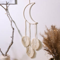 Tassel Moon Star Dream Catcher with Long Macrame Leaf Handmade Bohemian Home Decor  Decoration Art Gift for Girls Kids Bedroom