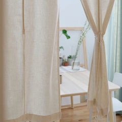YICKYUE  -  Semi Sheer Curtains for Home Living Room Dining, Japanese Style Drapery Linen, Blended Curtain Rod Pocket, Naturally Soft