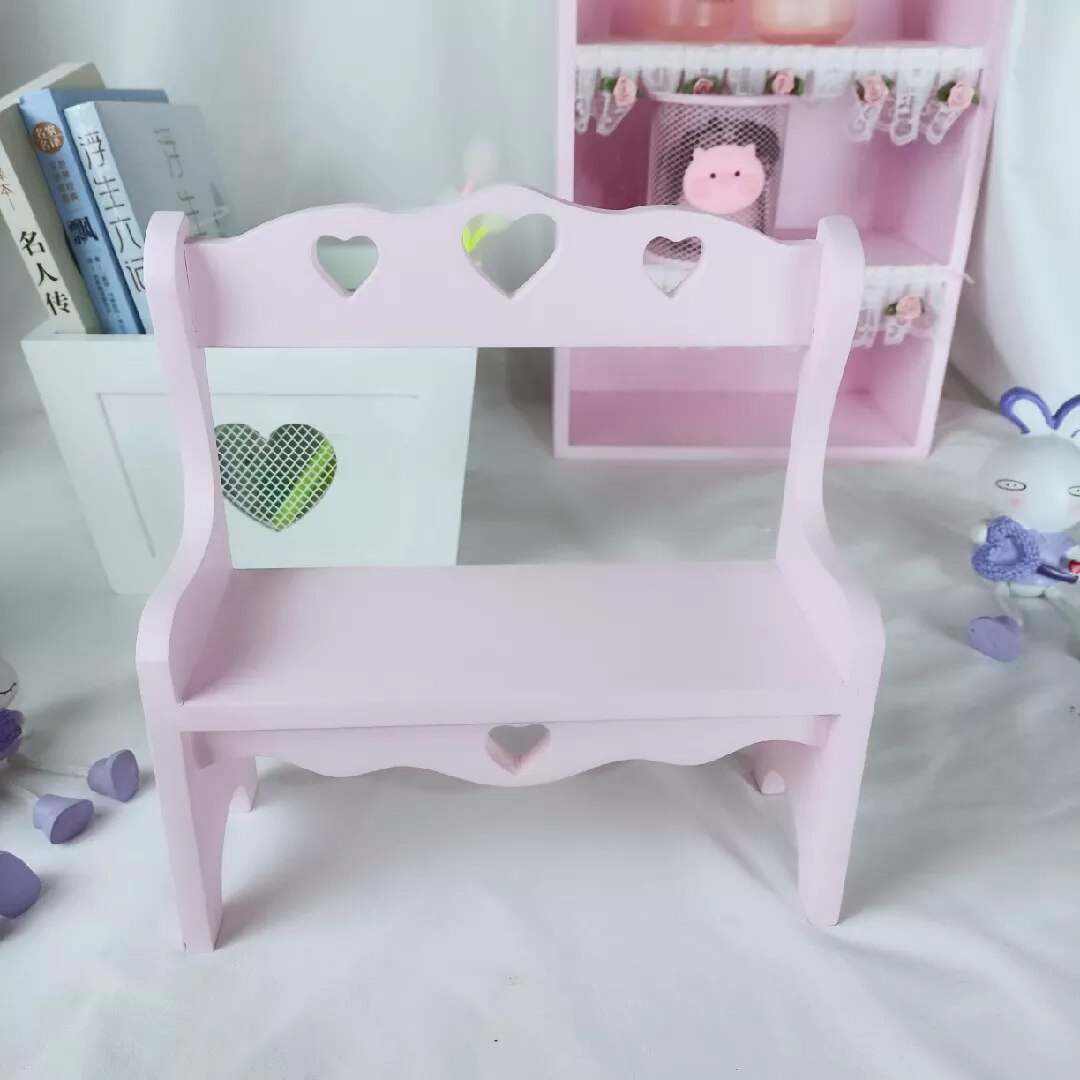 Yickyue Pink Wooden Chair Makeup Small Chair Home Desktop Decoration Storage Rack Heart-shaped Chair Photo Props Home Accessories