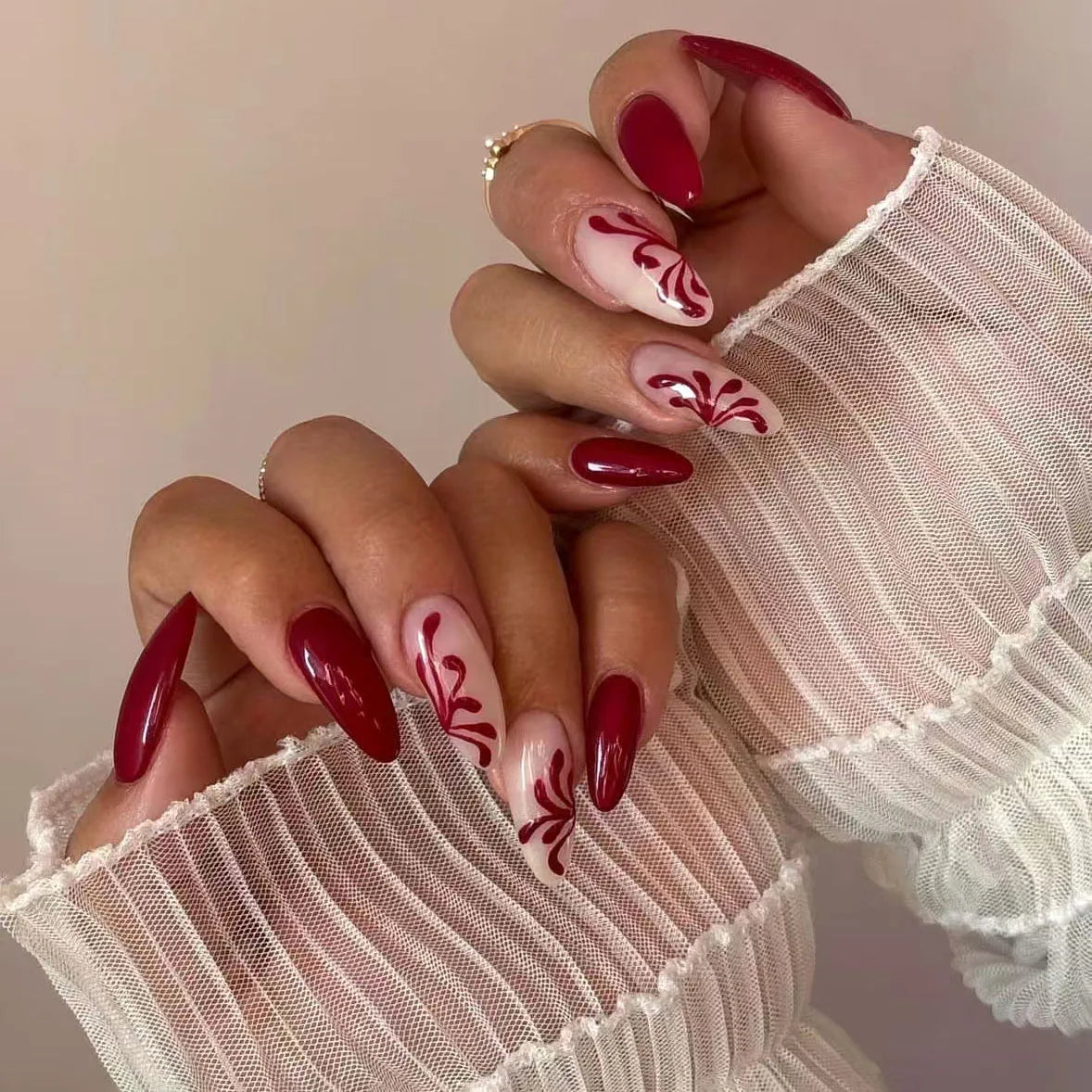 YICKYUE  -  24pcs Spring Flower Press on Nails Ins Simple Almond Fake Nail Tips Full Cover Wearable Sweet Korean False Nails for Girls
