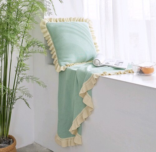 Yickyue Cotton Sofa Blanket Wool Blanket Cotton Knitted Casual Blanket Bed Runner Bedspread Air Conditioning Blanket Ruffled Fashion