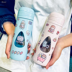 Yickyue Ins Kawaii Bear Sticker Bottle Portable Transparent Double Layer Glass Water Bottle Office Tea Cup Anti-scalding Silicone Sleeve