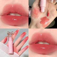 YICKYUE  -  PINK COCO Bow Watery Colored Lip Gloss Moisturizing Lasting Non-stick Cup Lipstick Pink Tint Tender Lip Balm Korean Cosmetics