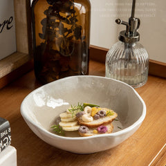YICKYUE  -  [Ice-Cracked Ceramic Bowl] Unique 7.5-Inch Ceramic Bowl - Ice-Cracked Glaze, Retro Irregular Shape, Perfect for Salads, Appetizers & Japanese Ramen, White Textured Design for Stylish Dining