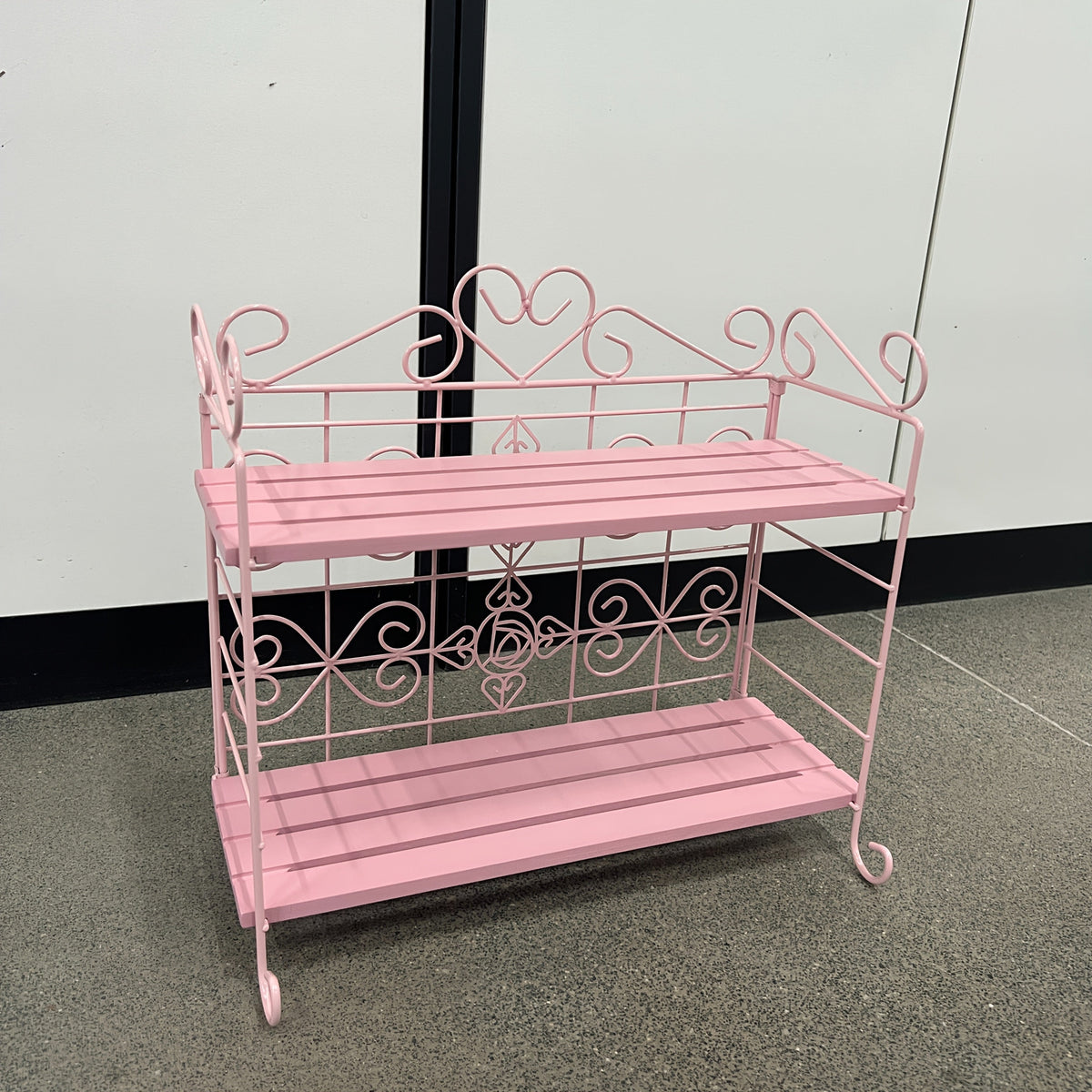 YICKYUE  1pc Pink 2-Tier Foldable Metal & Wood Storage Rack ¨C Elegant Countop Organizer for Bedroom, Kitchen, Bathroom, Living Room, or Garden Decor, Living Room Storage, Utility Racks