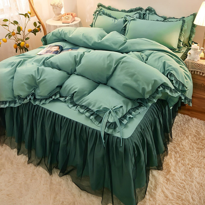 Yickyue Bed Linen Princess Bedding Set Luxury Bed Sheet Comforter Set Duvet Cover Bed Skirt and Pillowcase King Size Bedding Set Luxury