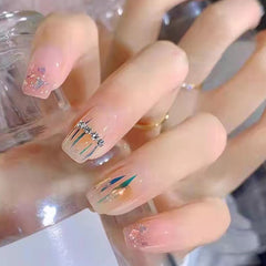 24pcs Artificial False Nails Tulip Flower With Pearls Charm Design Ballet Coffin Fake Nails Wearable DecalLong Manicure Art Tips