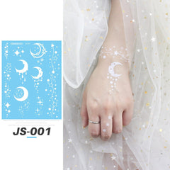 Waterproof Temporary Tattoo Face Neck Water Transfer White Henna Tattoo Fake Moon Star Lace Tattoo Design Sticker Decal