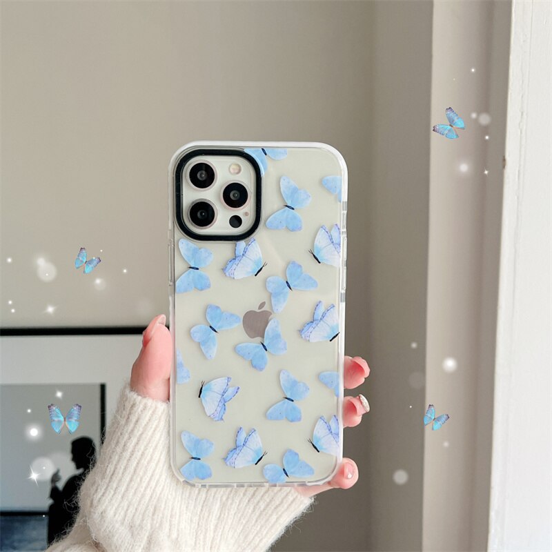 INS Fashion Gradient cute 3D Butterfly Transparent Soft Case for iPhone 13 Pro Max 12 11 X XS XR 7 8 Plus lovely clear cover