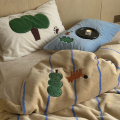 Forest Foxes Ins-style Cute Cartoon Milk Velvet 4-Piece Set, Thickened Rabbit Velvet Coral Fleece Bedding