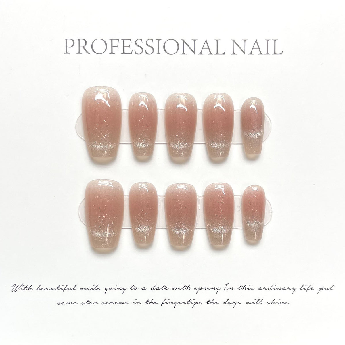 YICKYUE  -  10pcs Handmade Press on Nails Glitter Gradient Cat Eye False Nails Full Cover Wearable French Almond Fake Nail Tips for Girls