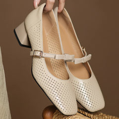 YICKYUE  -  Plus size 34-41 women's hollow-out sheepskin sweet bowtie metal buckle slip-on pumps 4cm thick med heel elegant ladies heels hot