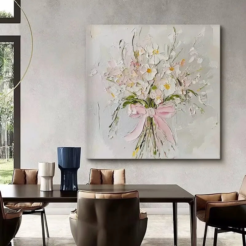 YICKYUE  -  Modern Abstract Pink Flowers,Hand Drawn Oil Painting, Frameless Painting, Living Room，Restaurant,Sofa Background Wall Decoration