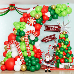 YICKYUE  -  Christmas Candy Cane Balloon Garland Arch Kit Merry Christmas Decorations For Home Navidad Xmas Happy New Year Balloons