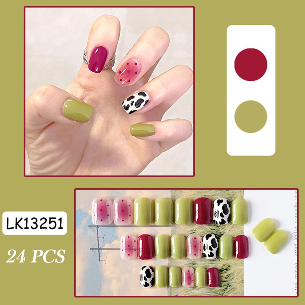 Press on stickers Short Fresh Flowers Decorated Frosted full cover Wearable Fake Nail Suitable for Girl Summer Hand Decoration