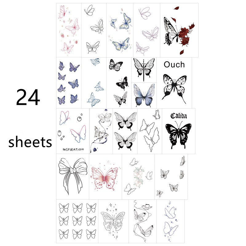 YICKYUE  -  24pcs Butterfly Tattoo Stickers Waterproof Long Lasting Clavicle Sexy Arm Simulation Dark Tattoo Stickers