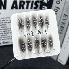 YICKYUE  -  10Pcs Detachable Almond Spicy Girl Handmade Press on Nails Long Explosive Flash Pink Cat Eye Stars Full Cover False Nail Tips
