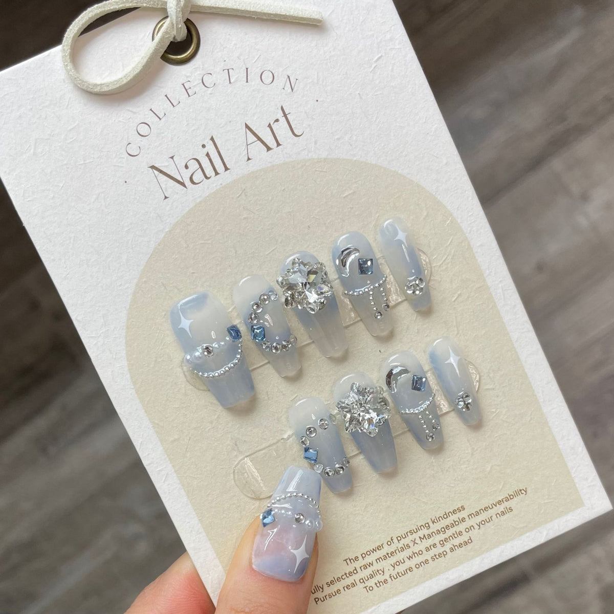 Yickyue 10Pcs Set Blue Handmade Press On Nails Snowflakes Ballet with Rhinestones False Nails Decoration Manicure Fake Nails Tips Art