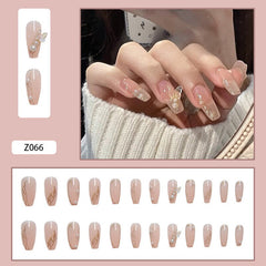 24pcs/set Detachable Butterfly Rhinestone Ballerina False Nails Wearable Press On Nails Coffin Fake Nails Full Cover Nail Tips