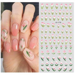 1 Sheet Pink Tulips Flower Designs 3D Nail Sticker Self-Adhesive Slider Art Decorations Decals Manicure Accessories