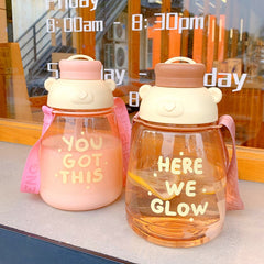 1300ml Kawaii Bear Water Bottle Plastic Cute Sports Water Jug Juice Milk Portable Big Gym Drinking Bottle With Straw BPA Free