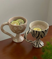 YICKYUE  -  Korean Hand-painted Mug Design Ceramic Coffee Cup Breakfast Milk Mug Funny Ceramic Cup Gift Striped Leopard Decorative Cup