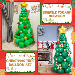 YICKYUE  -  265PCS Balloon Garland Arch Kit Christmas Tree Gingerbread House Red Green Cane Candy Balloon for Xmas New Year Party Decoration